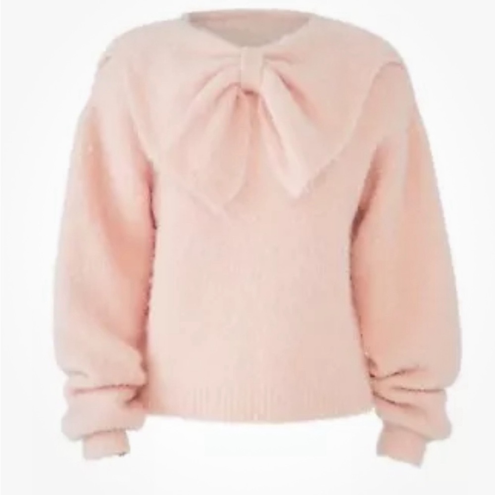 ByTiMo powder pastel pink sweater with bow soft fuzzy material long sleeves XS